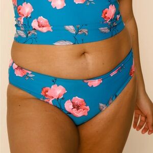 Coral Reef Floral Blue Reversible Swim Bottoms Size Medium